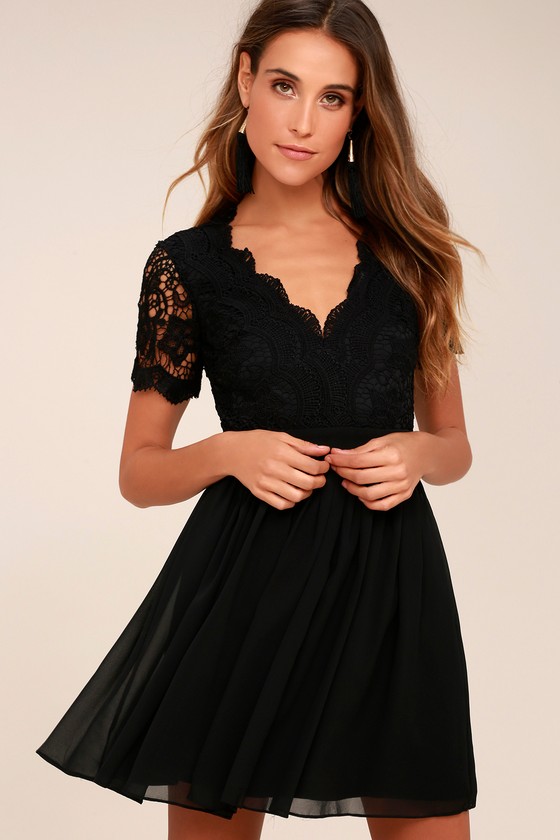 Black Lace Dress - Lace Skater Dress ...